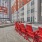 red chairs around a grill